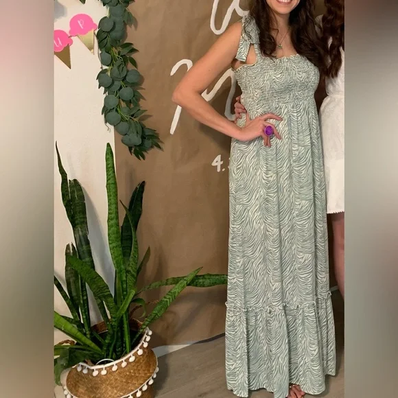Dresses | Green White Zebra Spring Maxi | Poshmark